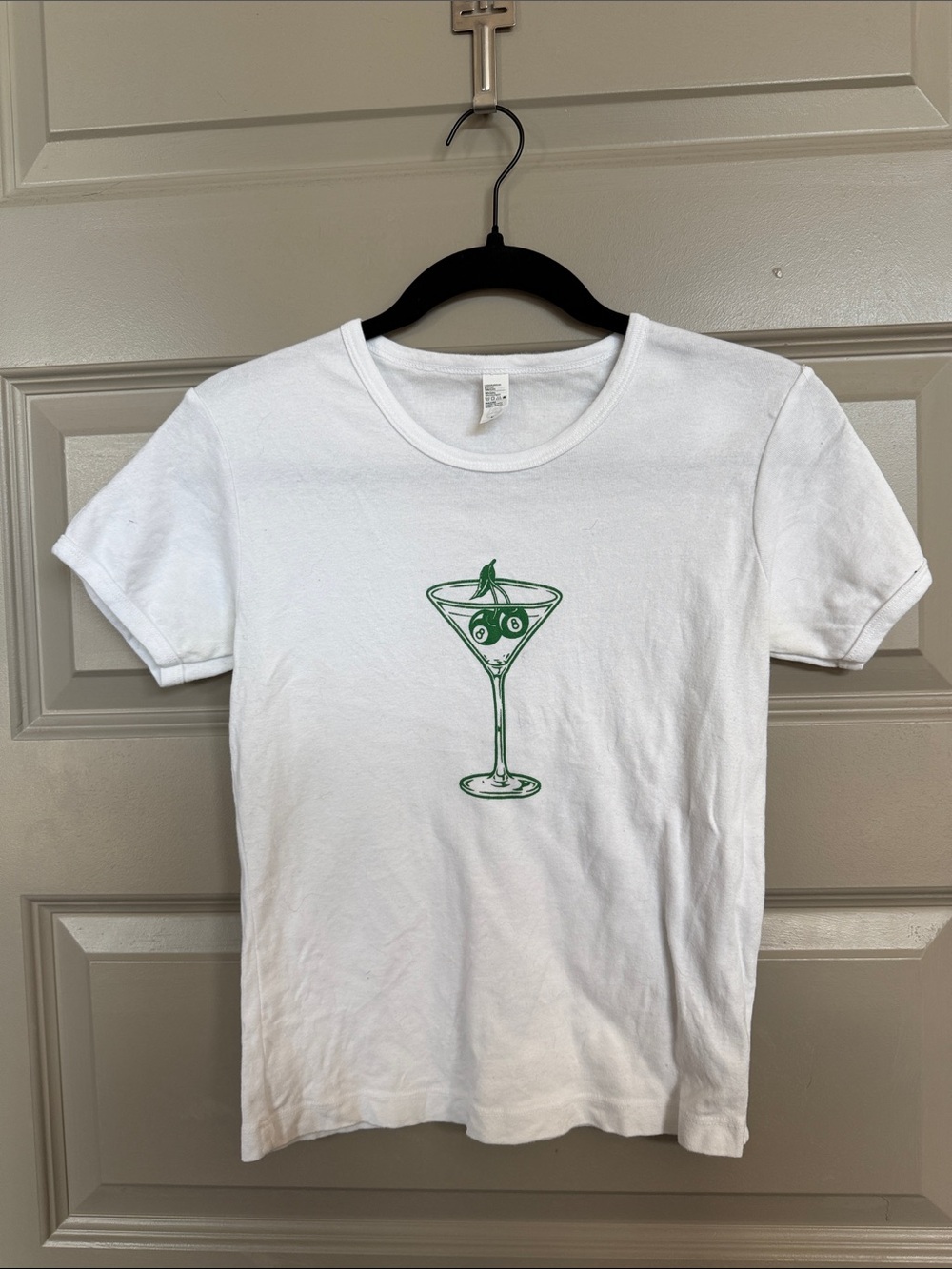 vestique White Crop Tee with Green Martini Graphic
